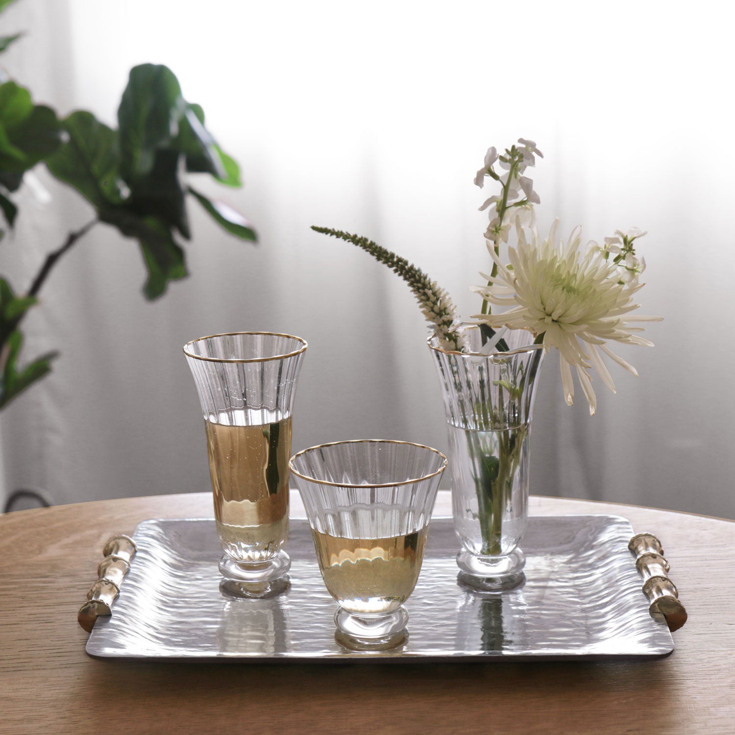GLASS Audrey Stemless All Purpose Glass with Gold Rim Set of 4 (Clear and Gold)