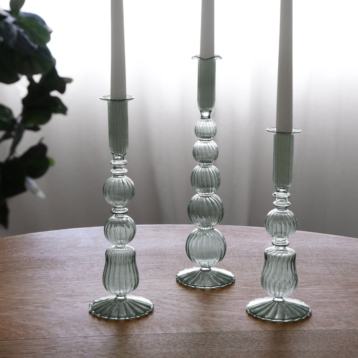 GLASS Cambridge Olivia 12&quot; Candlestick Holder Set of 2 (Light Green)