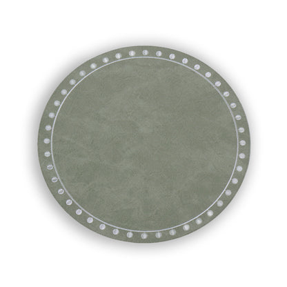 VIDA Round Embroidered Dots 15.5&quot; Round Placemats Set of 4 (Green and White)
