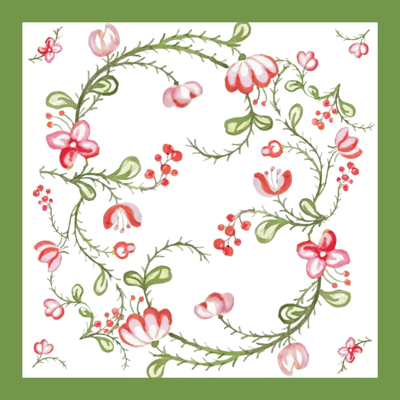 LINEN Norelle Napkins 20 x 20 Set of 4 (Green and Red Floral)