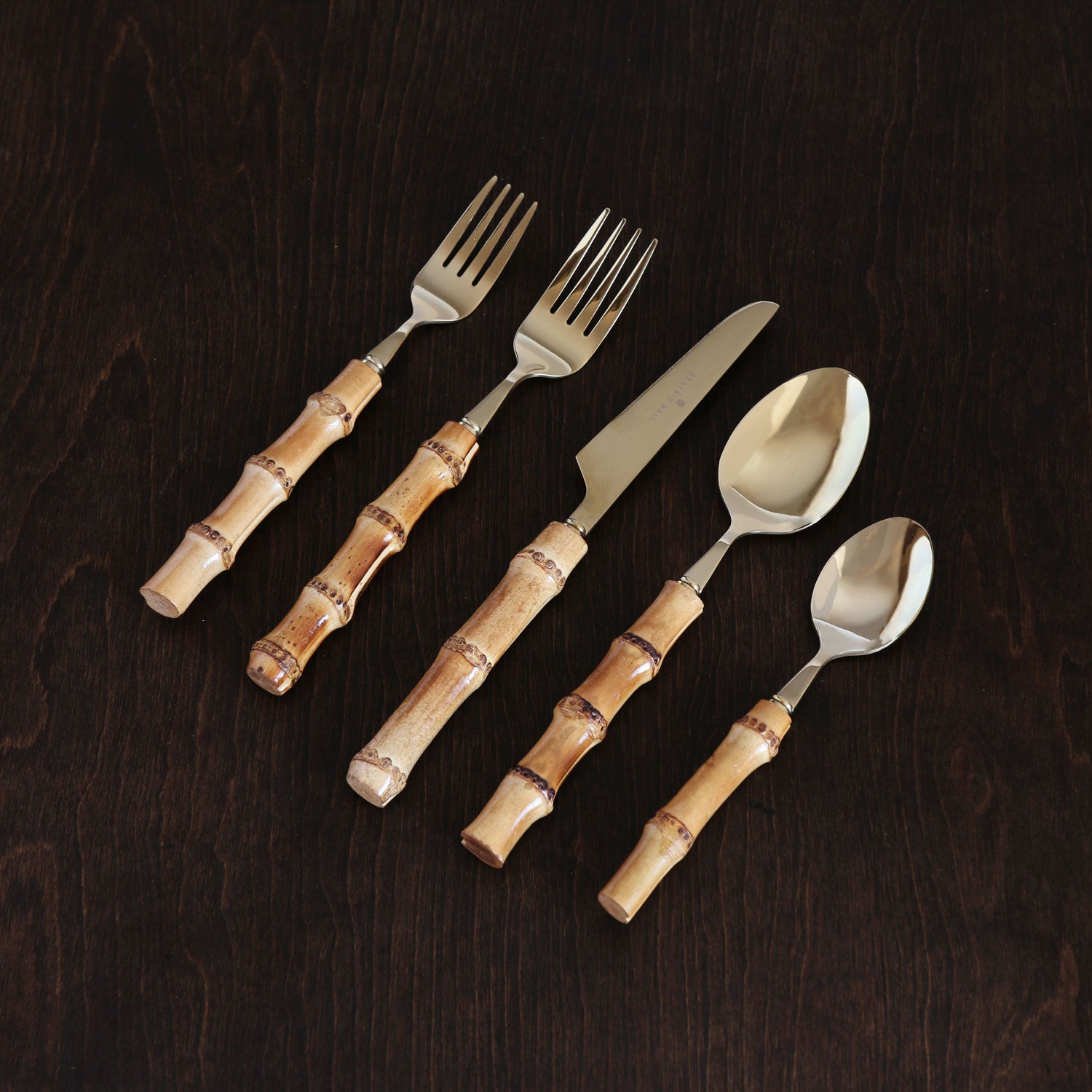 VIDA Bamboo Flatware Set of 5 (Gold and Natural)