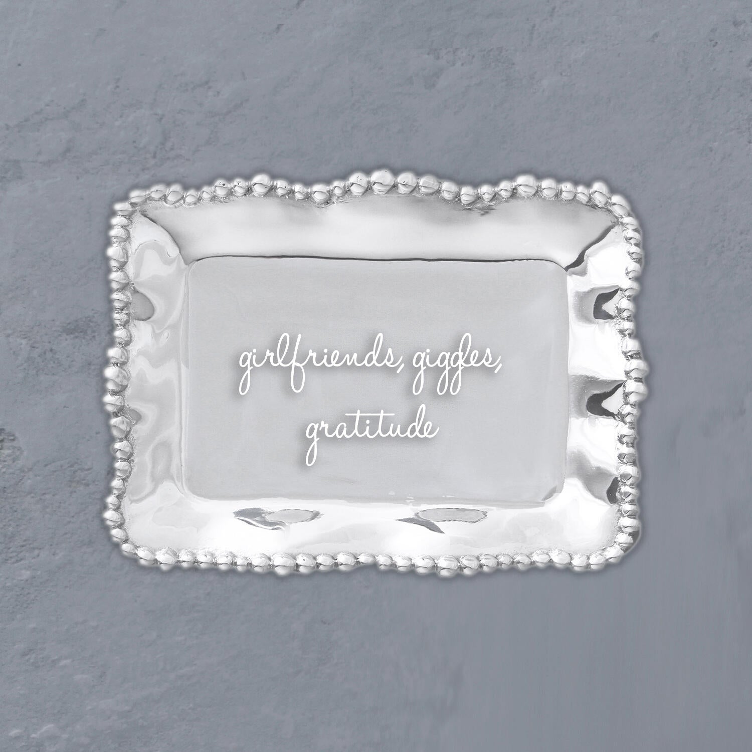 GIFTABLES Organic Pearl Rectangular Engraved Tray - girlfriends, giggles, gratitude