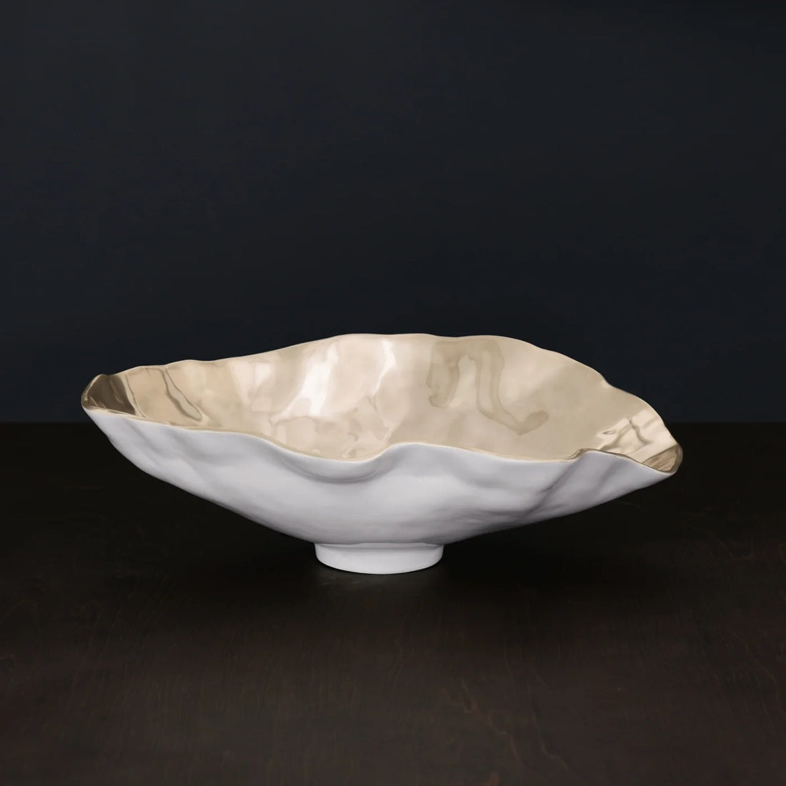 THANNI Maia Large Oval Bowl (White and Gold)