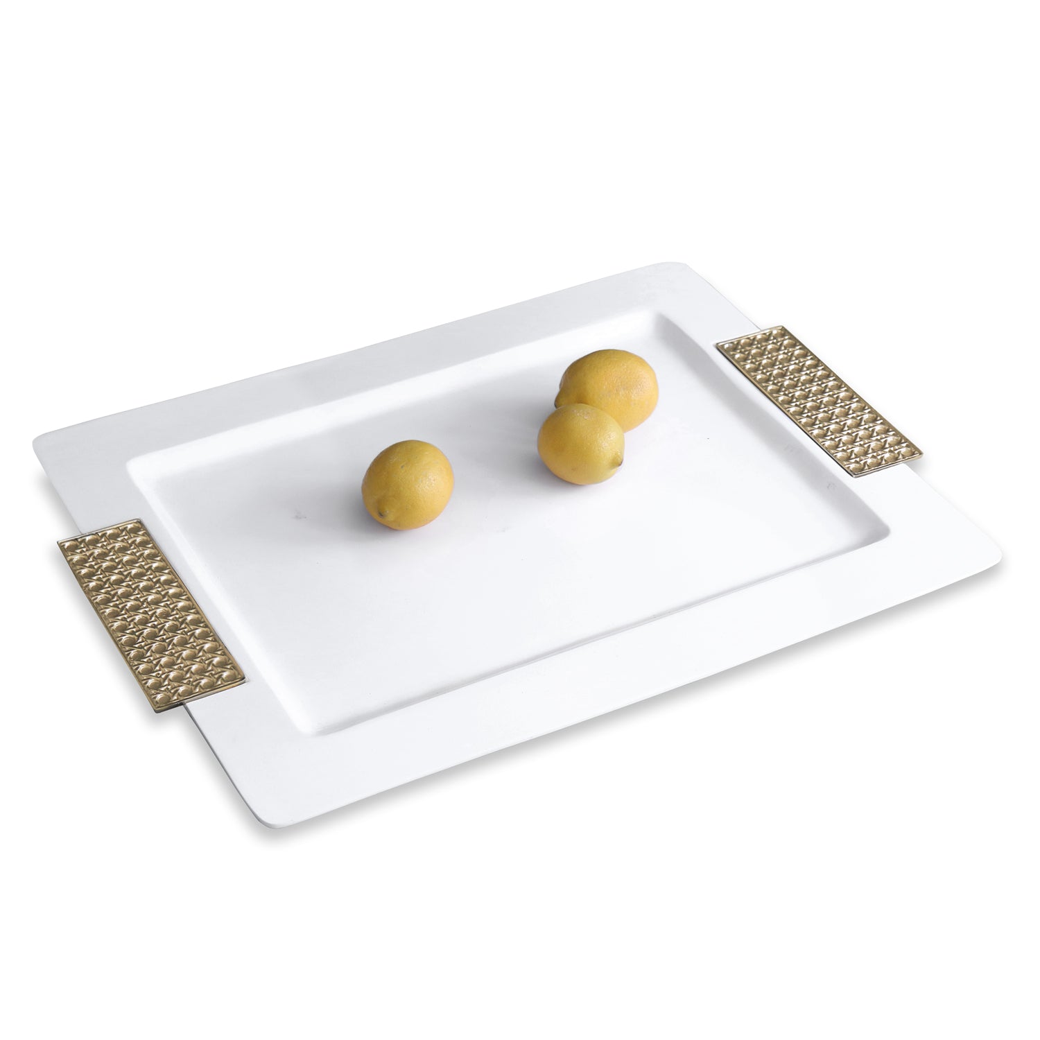 THANNI Rattan Large Rectangular Tray (White and Gold)