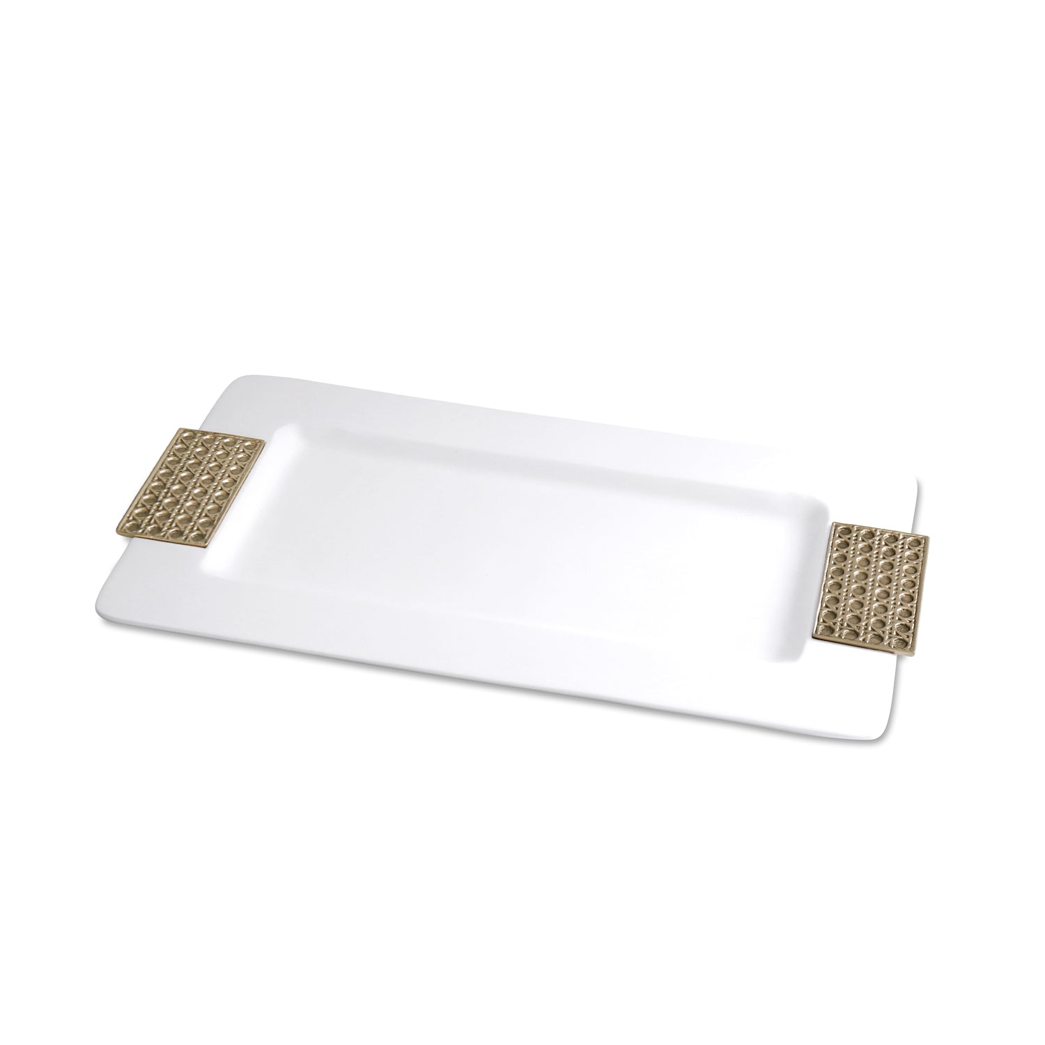 THANNI Rattan Long Rectangular Tray (White and Gold)