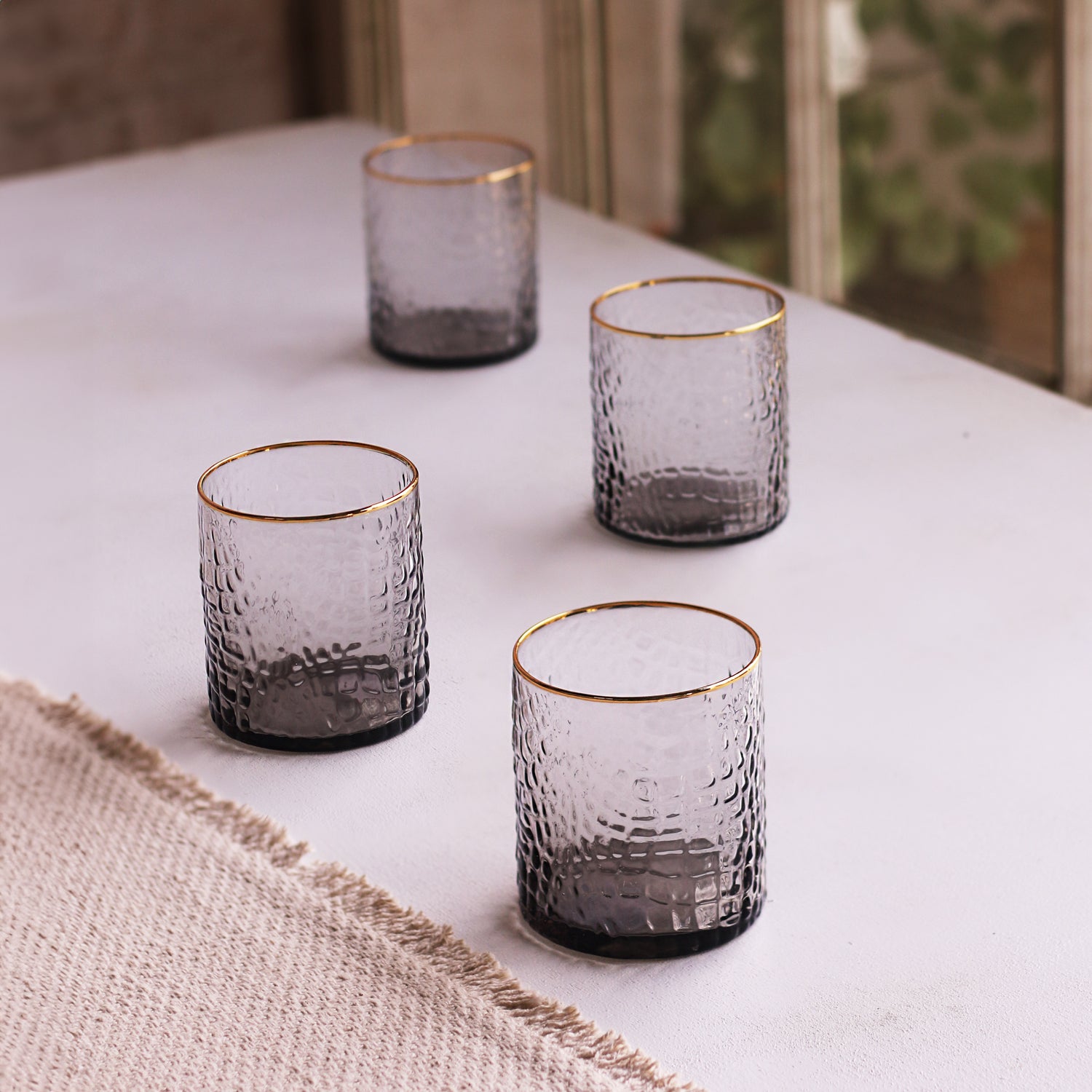 GLASS Croc Double Old-Fashioned with Gold Rim Set of 4 (Smoke Grey)