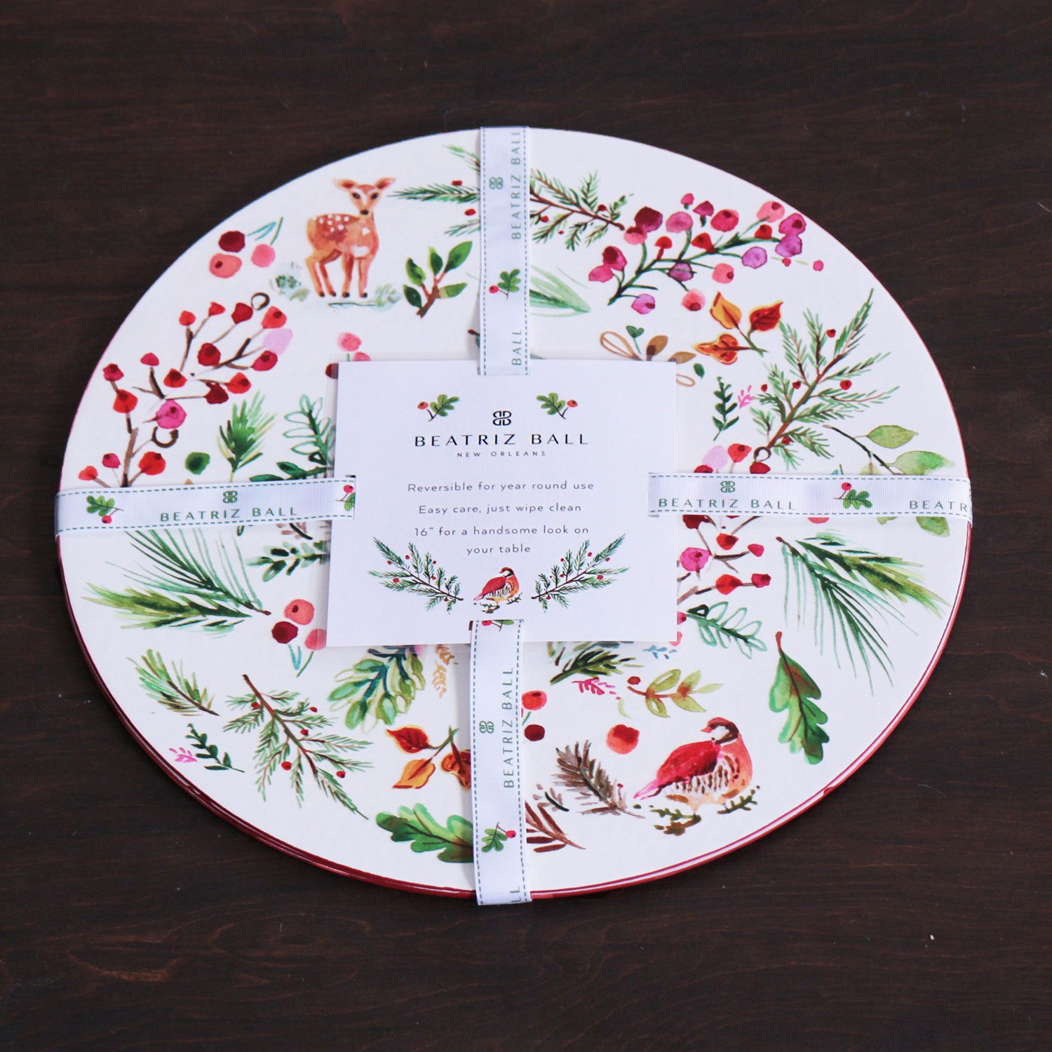 VIDA Happy Christmas Reversible 16&quot; Round Placemat