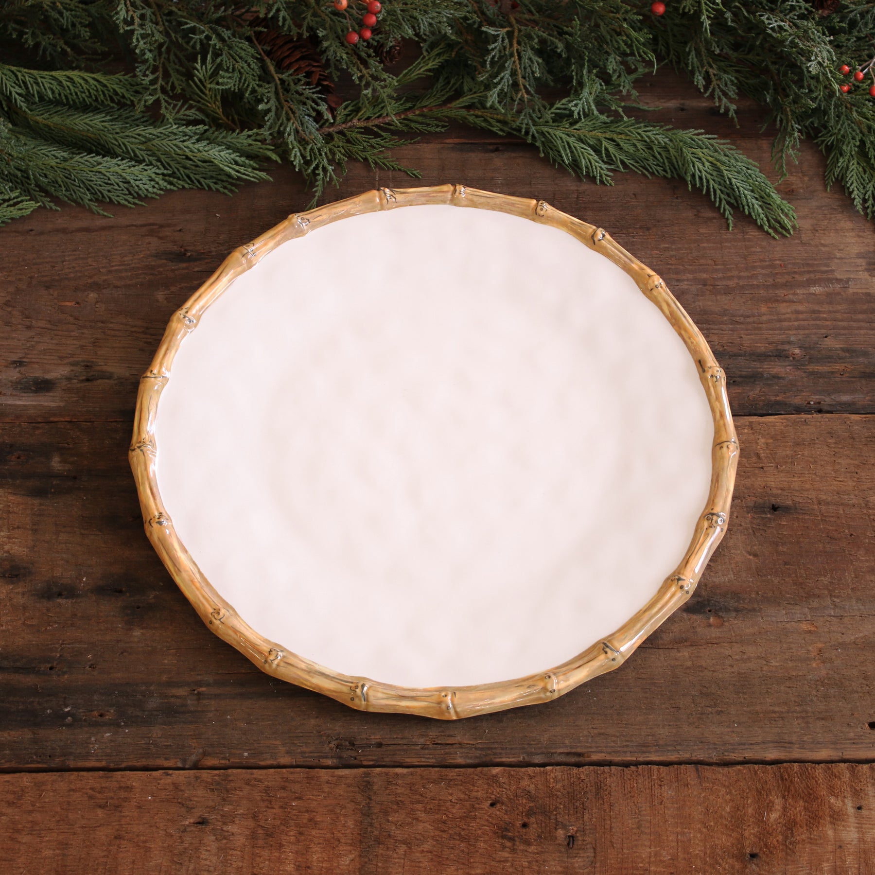 VIDA Bamboo Round Platter (White and Natural)