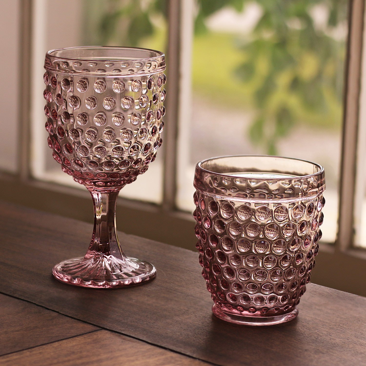 GLASS Hobnail Double Old Fashioned Set of 4 (Light Purple)