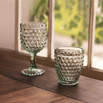 GLASS Hobnail Double Old Fashioned Set of 4 (Moss Green)