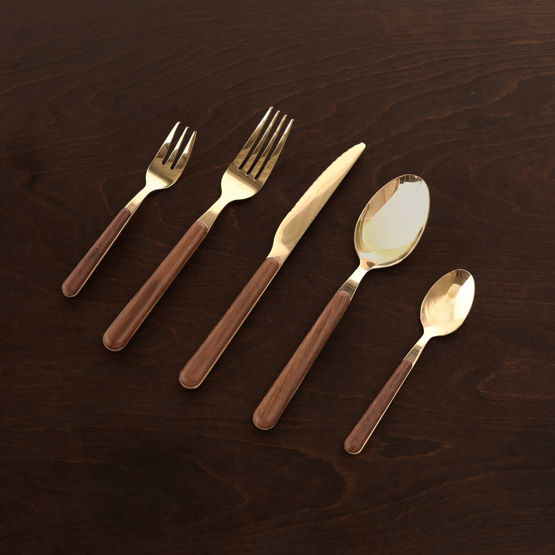 VIDA Faux Bois Stainless Flatware Set of 5 (Brushed Champagne Gold)