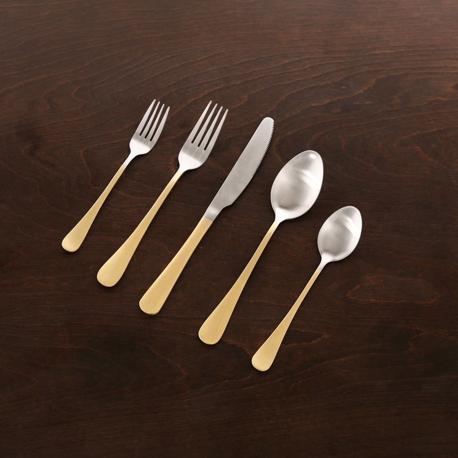 VIDA Droplet Stainless Flatware Set of 5 (Partial Handle Brushed Champagne Gold)