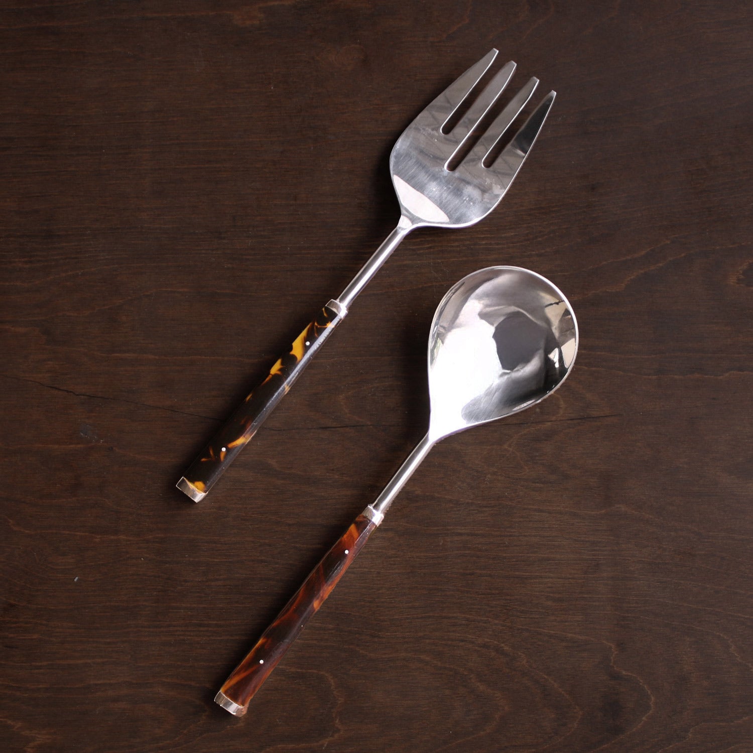 VIDA Tortoise and Gold Stainless Salad Servers (Gold)
