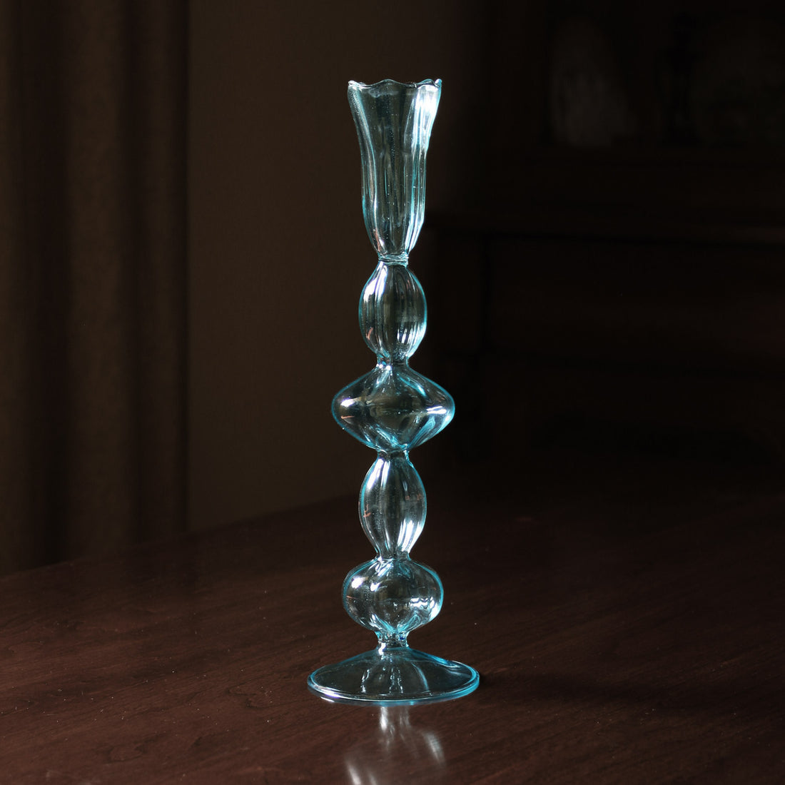 GLASS Blossoms Candlestick Holder Set of 2 (Blue)
