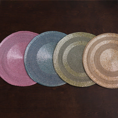 VIDA Round Beaded Placemats Set of 4 (Powder Blue)