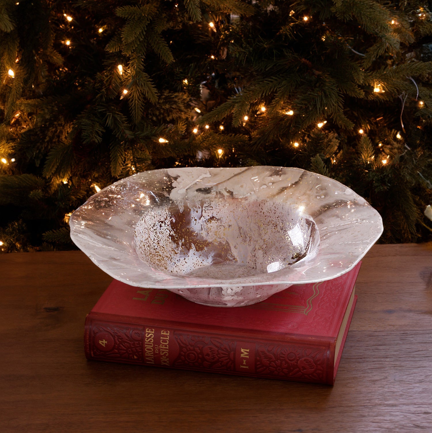 GLASS Decorative Bowl (White and Gold)