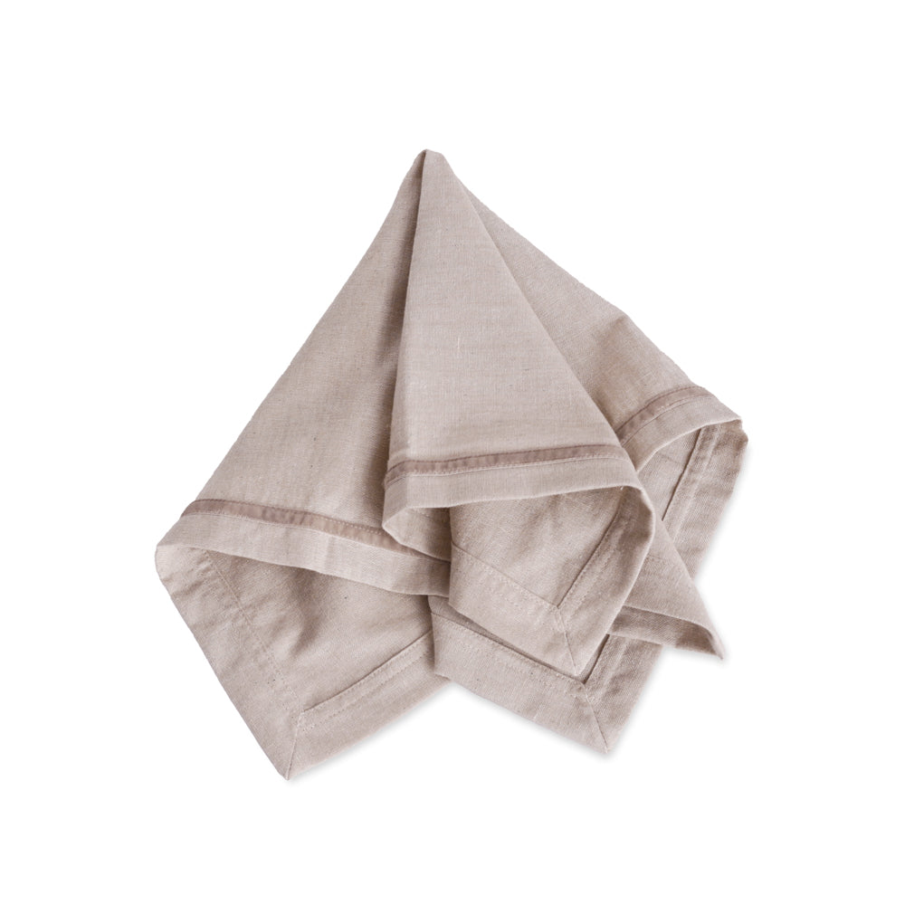 LINENS Velluto Napkins with Border Set of 4 Beige and Beige