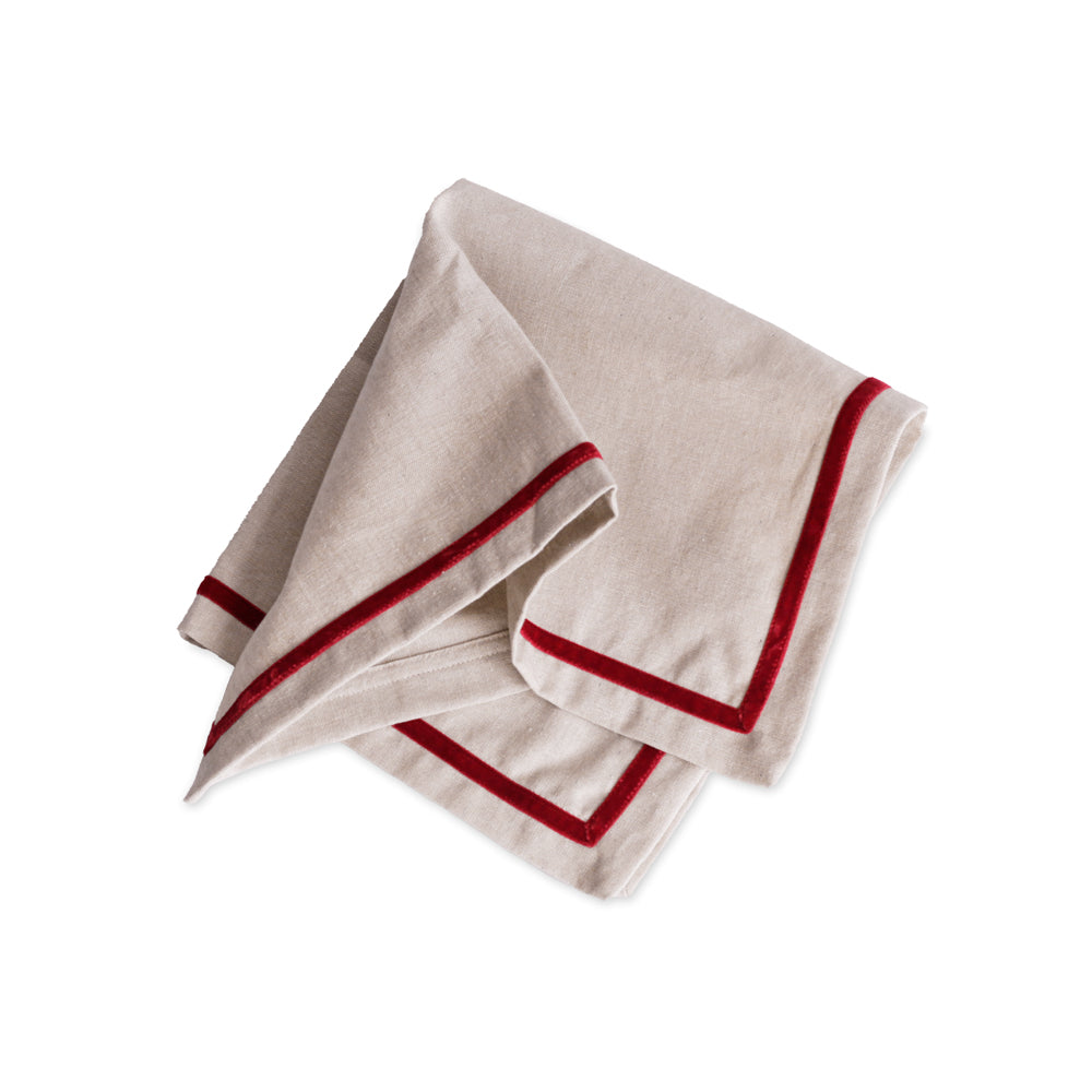 LINENS Velluto Napkins with Border Set of 4 Beige and Red