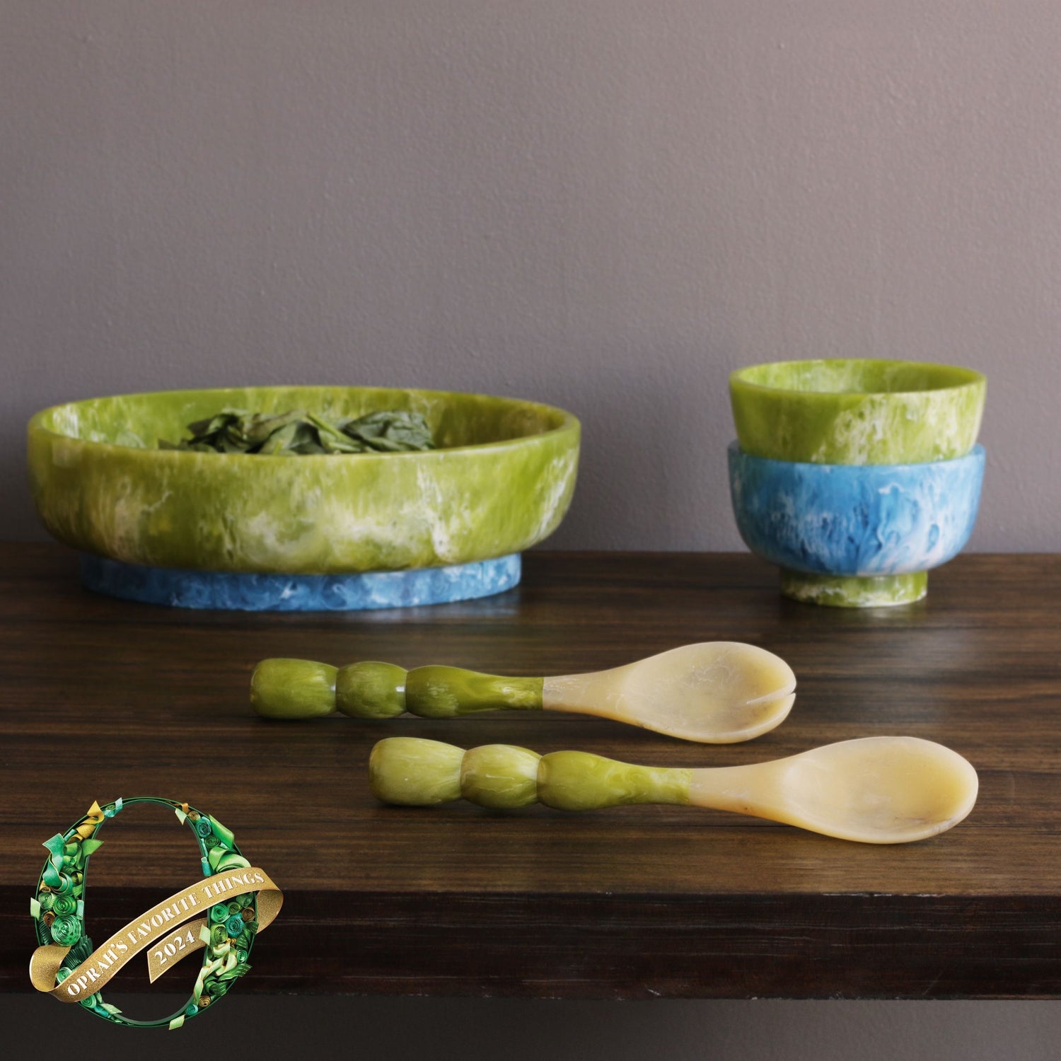 RESIN Rio Small Bowl with Base (Green and Blue)