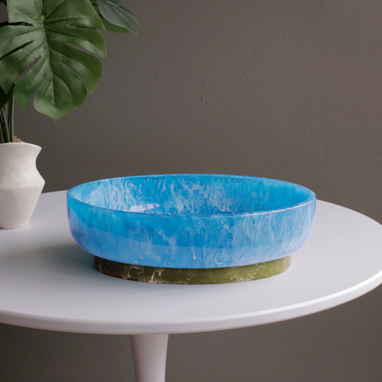 RESIN Rio Large Oval Bowl with Base (Blue and Green)