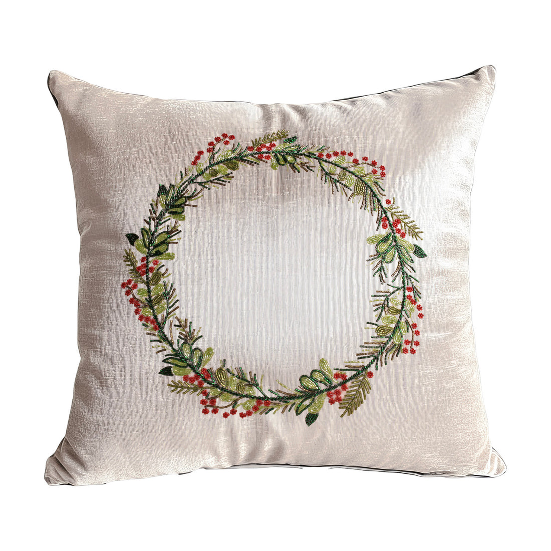 HOLIDAY Holly Wreath Throw Pillow Red and Green