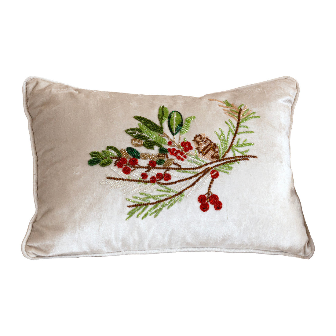 HOLIDAY Pinecone and Holly Throw Pillow Multi