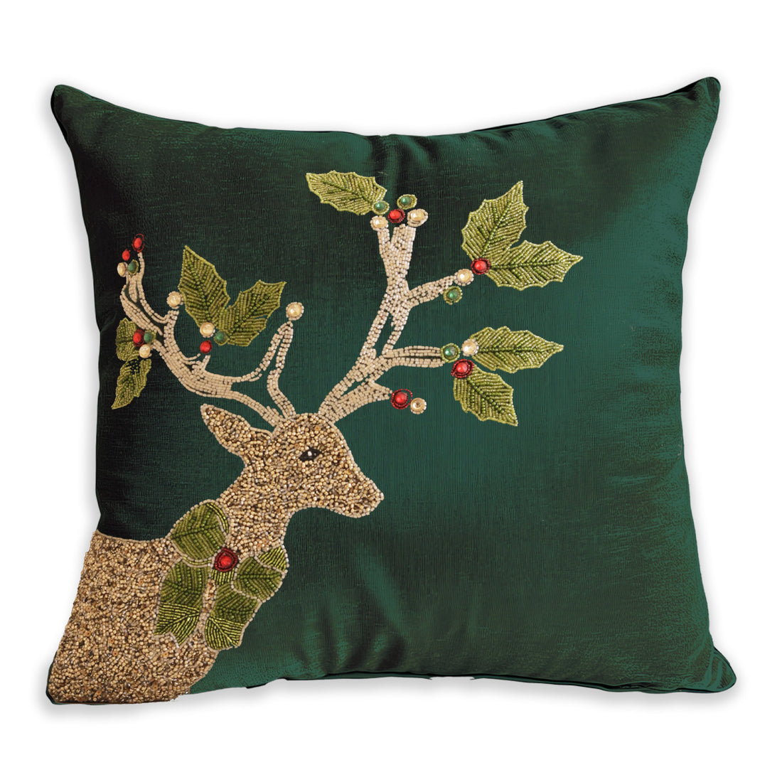 HOLIDAY Reindeer with Holly Antlers Throw Pillow