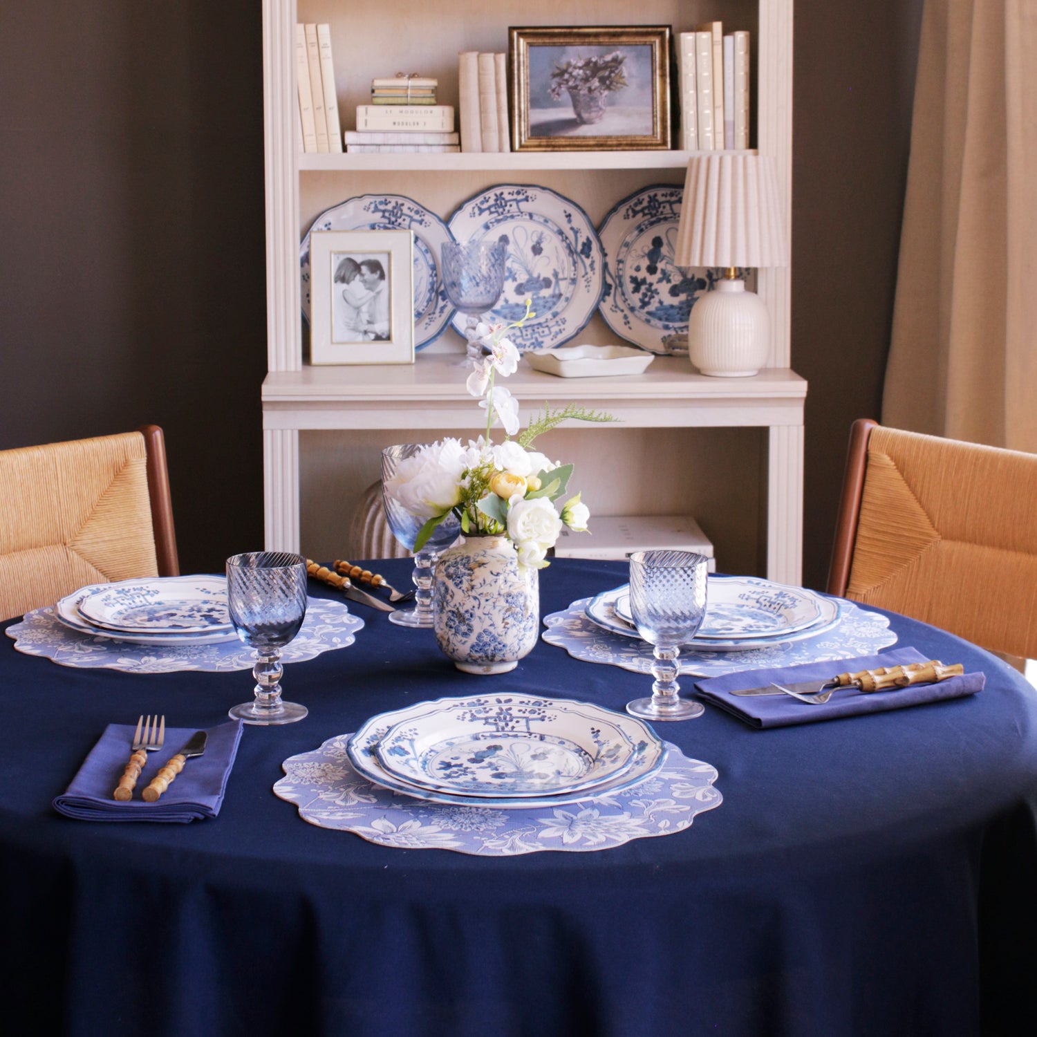 VIDA Faenza 11" Dinner Plate Set of 4 White and Blue