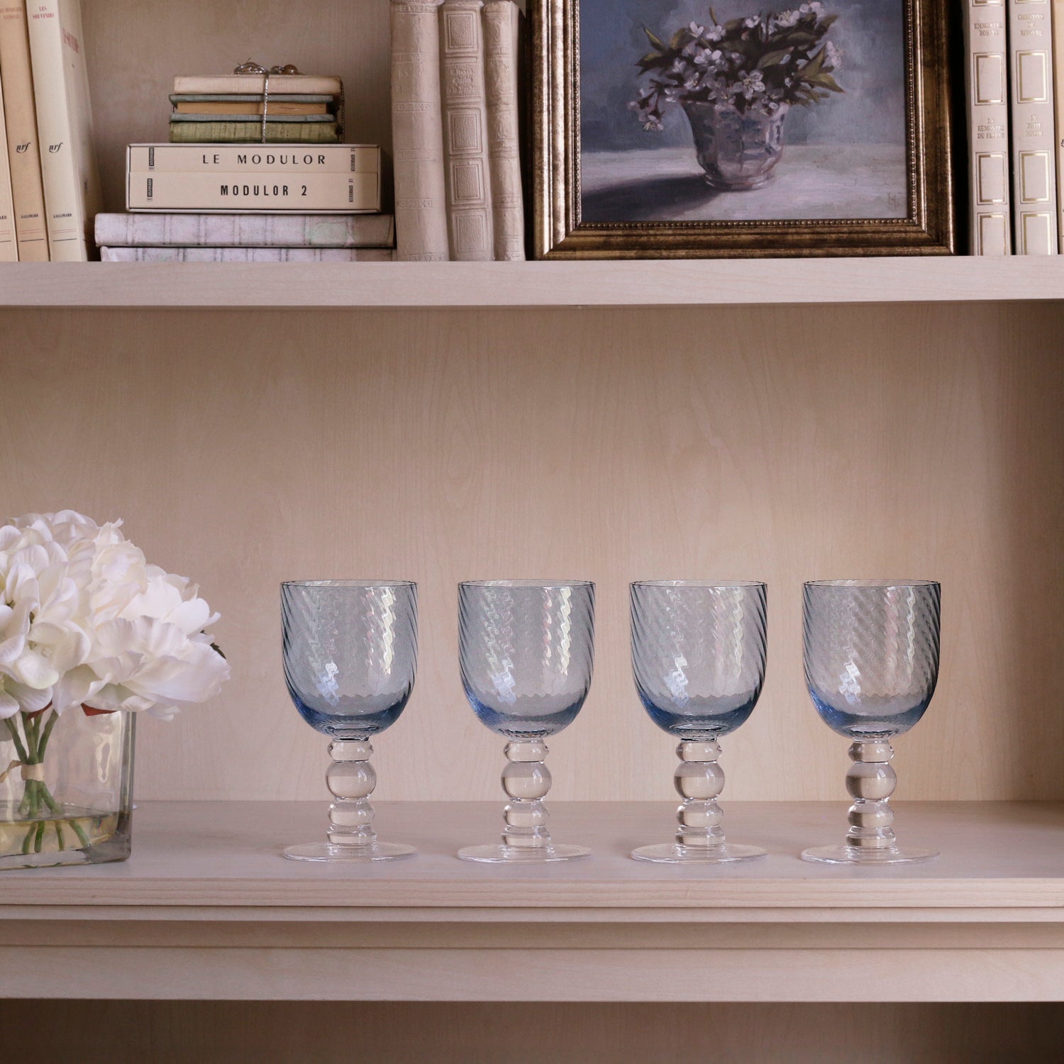 GLASS French Swirl Wine Set of 4 (Blue)