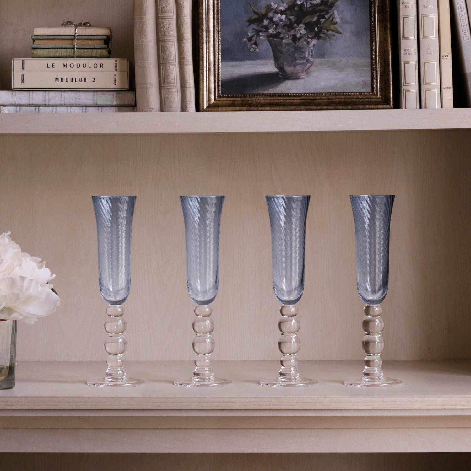 GLASS French Swirl Champagne Flute Set of 4 (Blue)