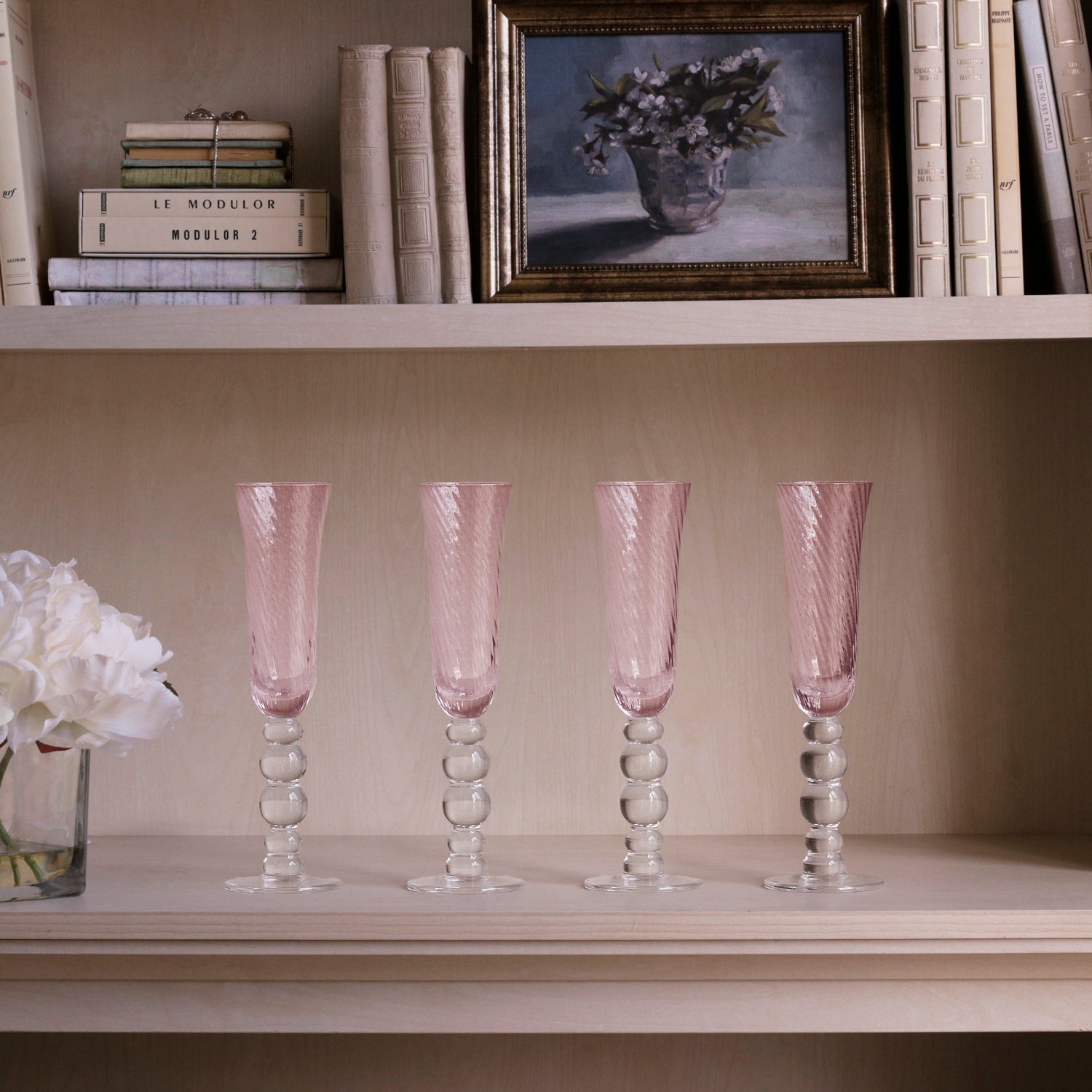 GLASS French Swirl Champagne Flute Set of 4 (Pink)