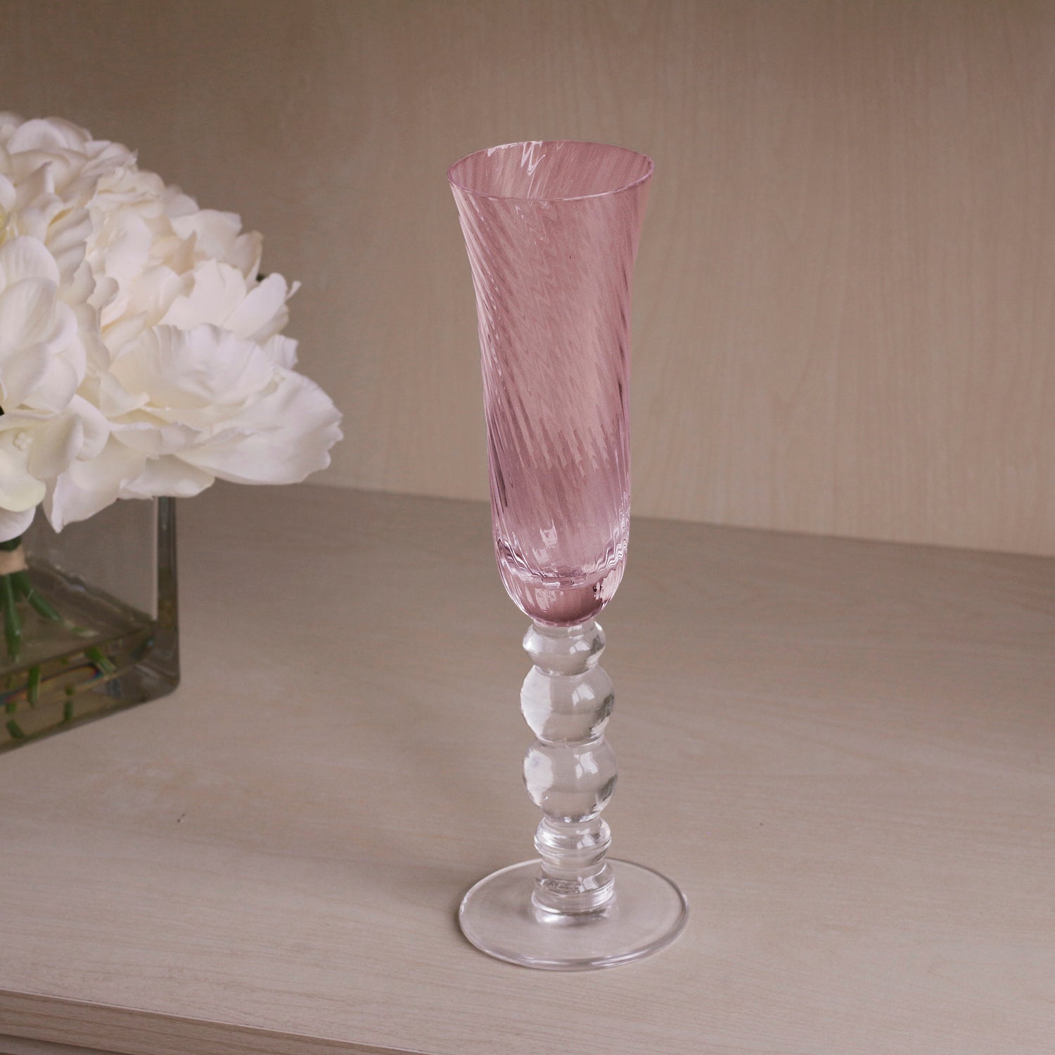 GLASS French Swirl Champagne Flute Set of 4 (Pink)