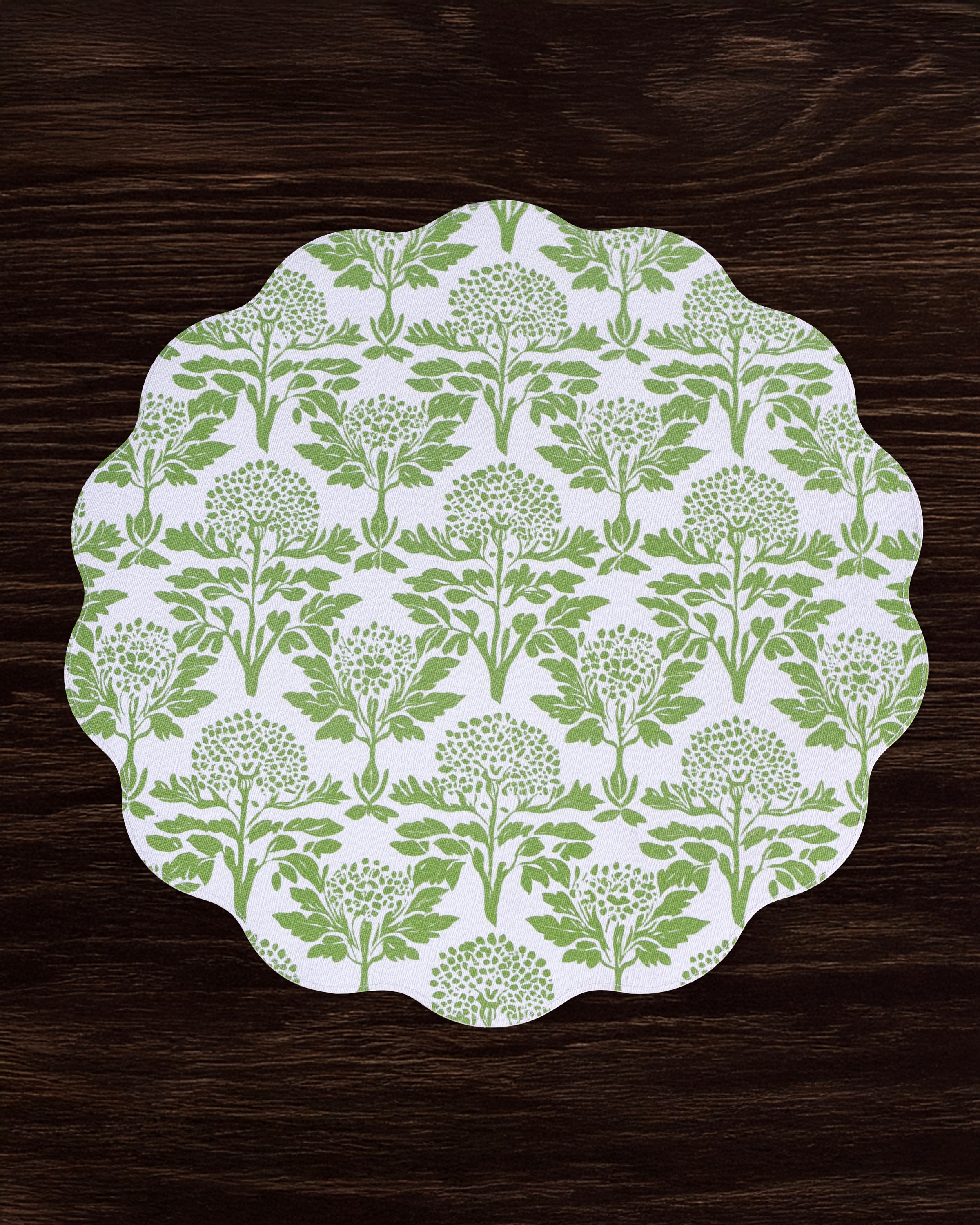 VIDA Chinoiserie Reversible  Round Placemats Set of 4 Green &amp; White
