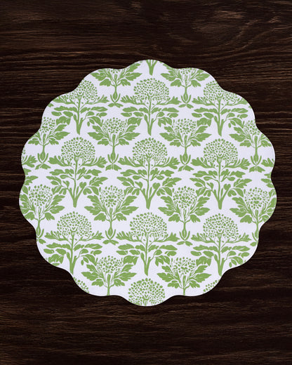 VIDA Chinoiserie Reversible  Round Placemats Set of 4 Green &amp; White