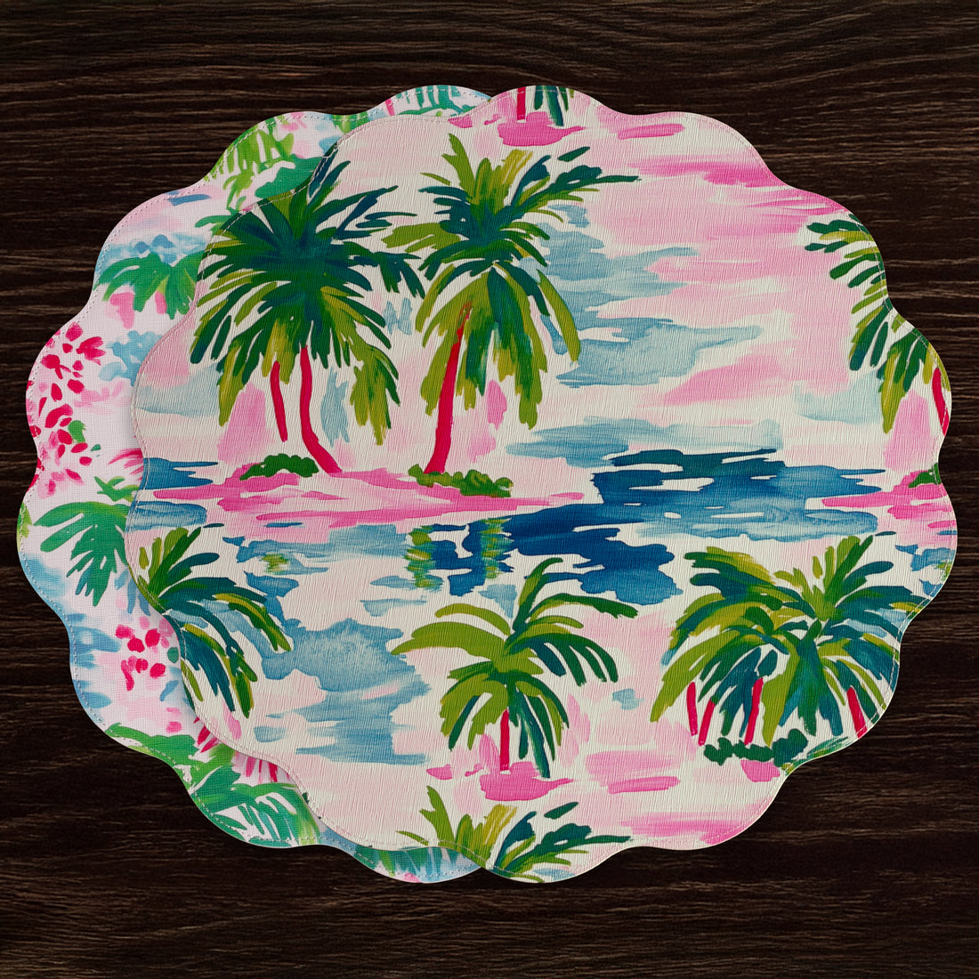 VIDA Palm Trees Reversible  Round Placemats Set of 4 (Multi)