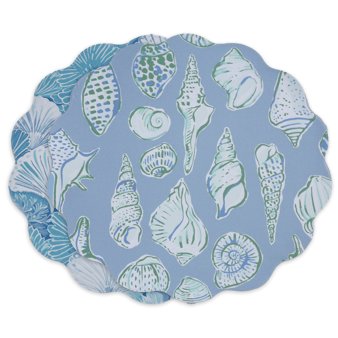 VIDA Shells &amp; Scallops Reversible  Round Placemats Set of 4 (Blue &amp; White)