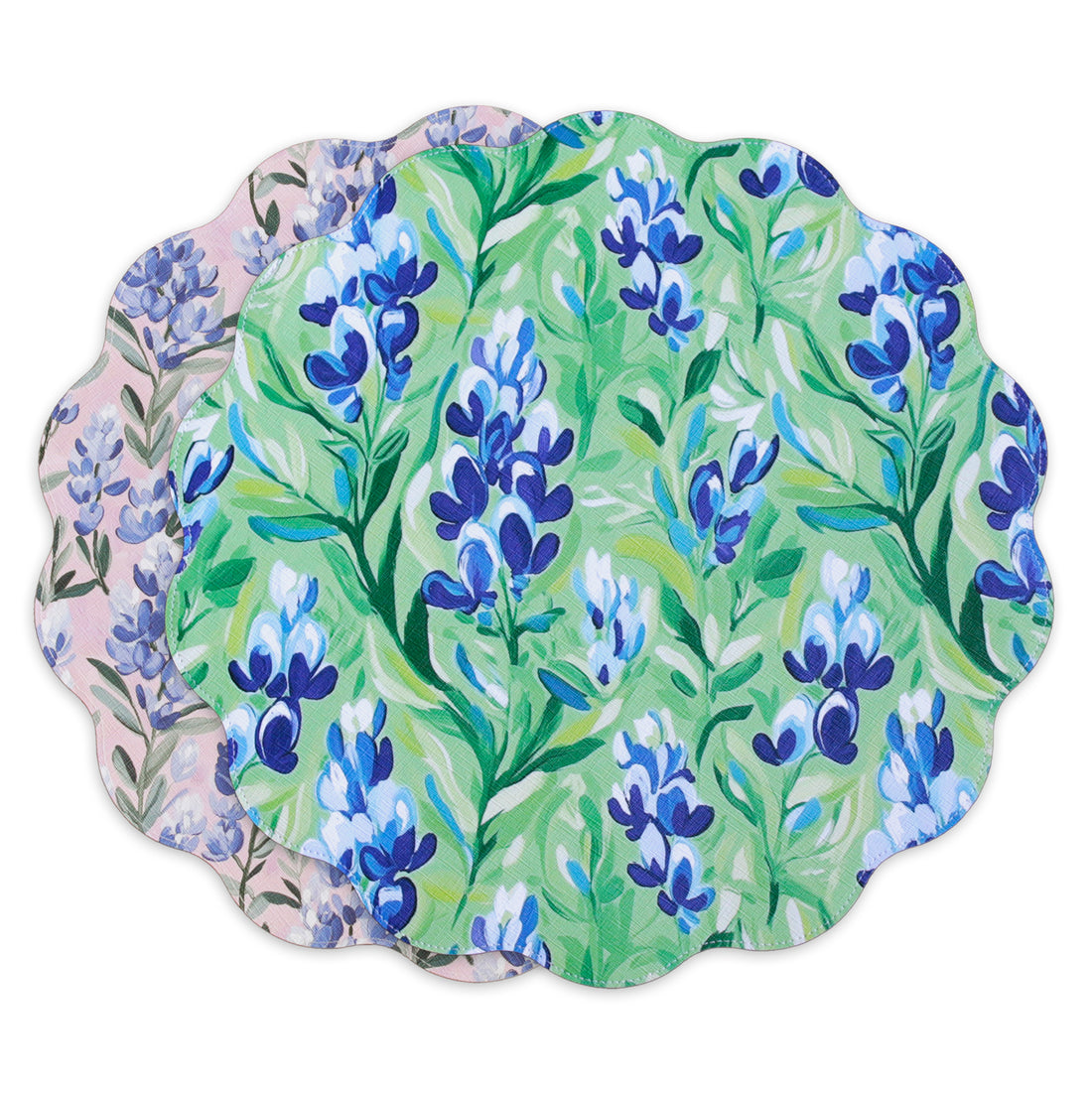 VIDA Bluebells &amp; Flowers Reversible  Round Placemats Set of 4 (Pink &amp; Green)