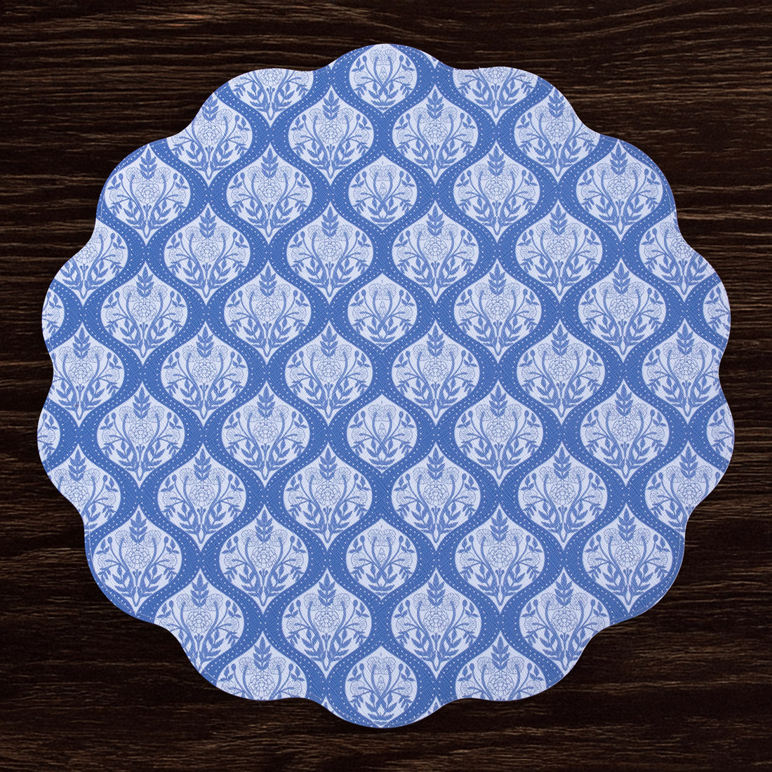 VIDA Flowers &amp; Pattern Reversible  Round Placemats Set of 4 (Blue &amp; White)