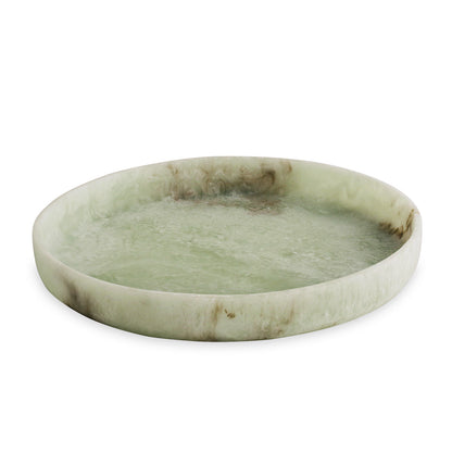 Green marble pattern resin tray on a white background