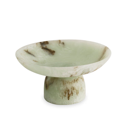 Jade swirl marble pattern resin pedestal dish on a white background