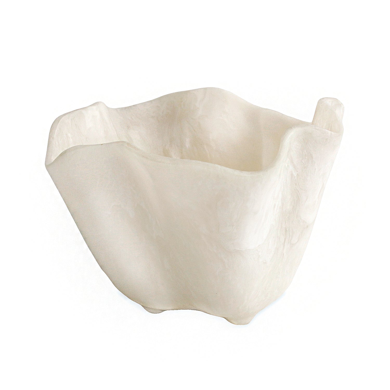 White resin bowl with wavy design on a white background