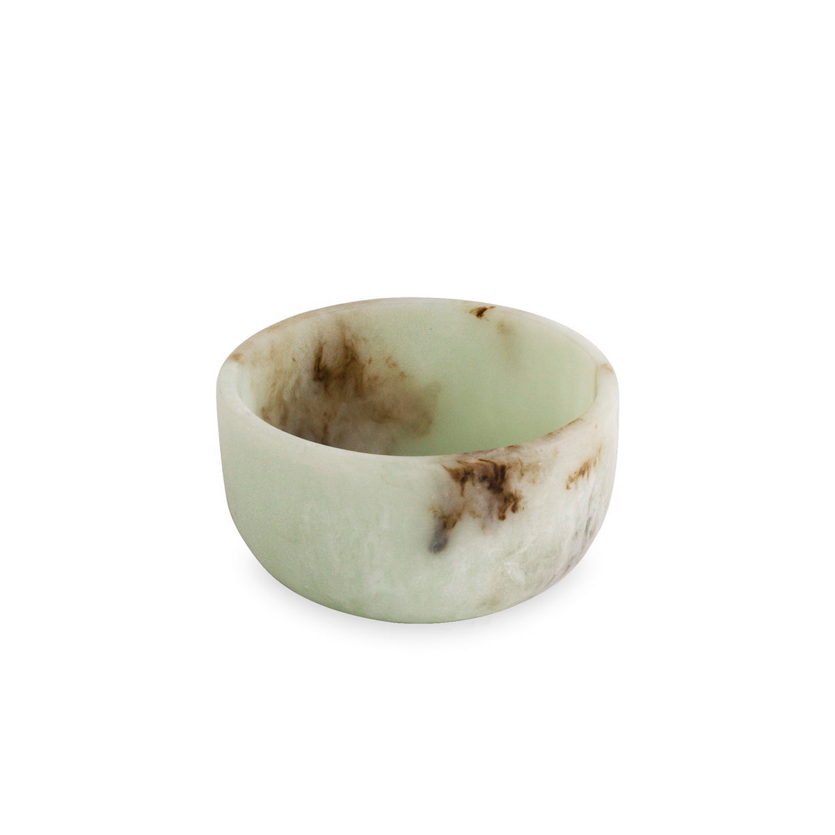 Jade swirl marble pattern resin bowl on a white background