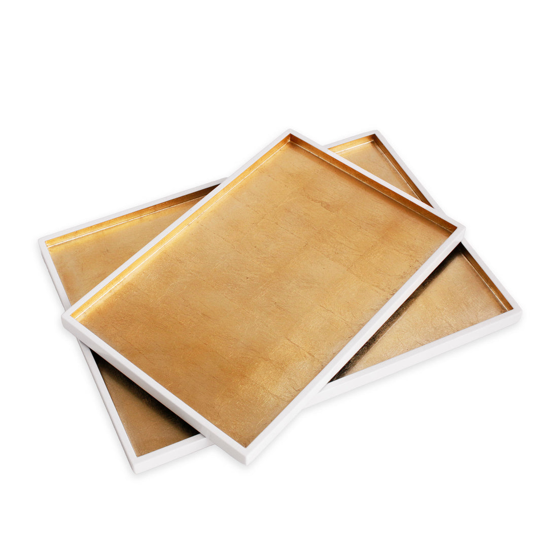 INDOCHINE Rectangle Lacquered Trays Set of 2  White and Gold