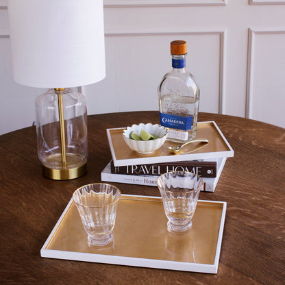 INDOCHINE Rectangle Lacquered Trays Set of 2  White and Gold