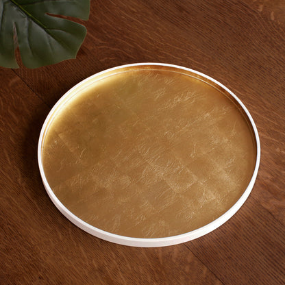INDOCHINE Round Lacquered Tray White and Gold