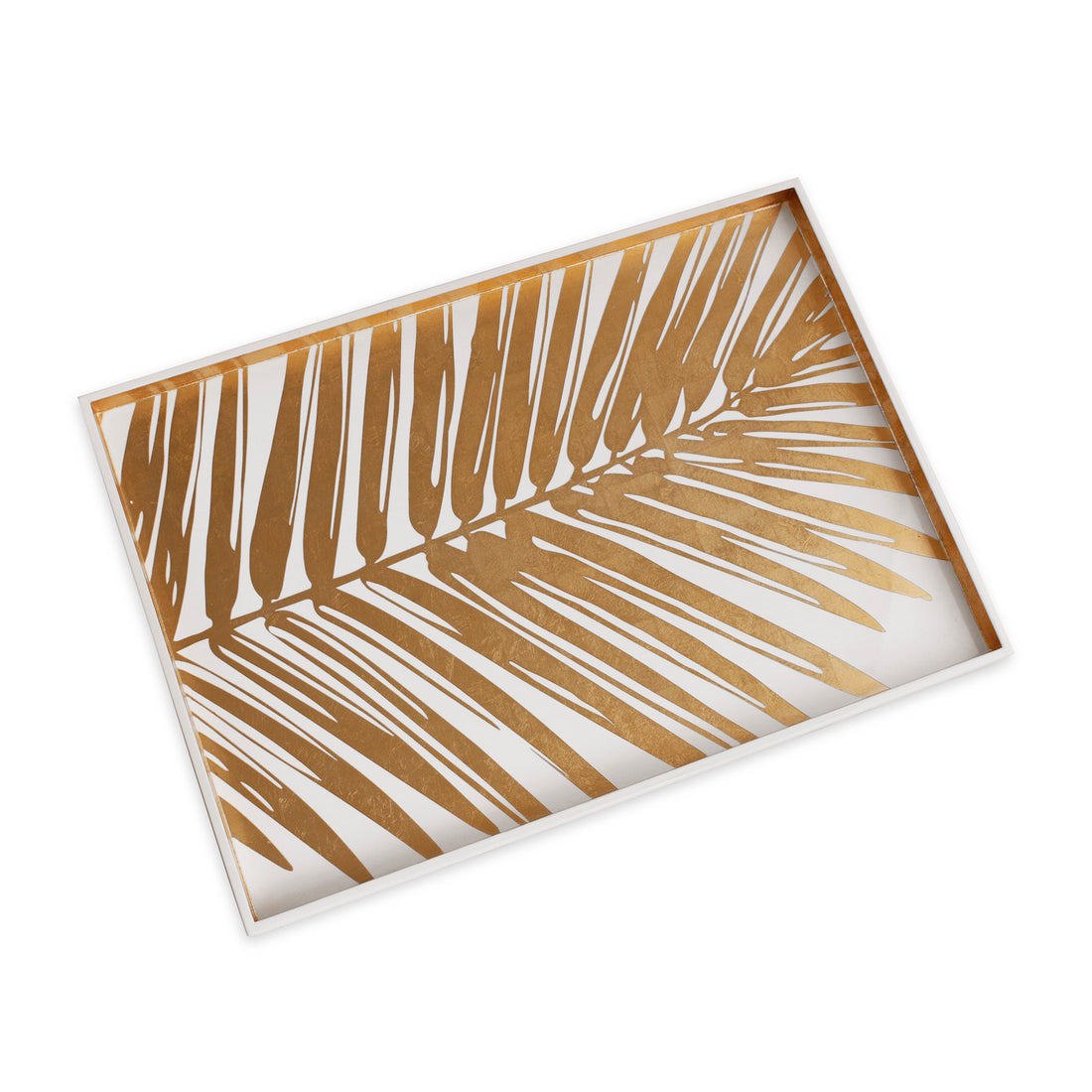 INDOCHINE Large  Lacquered Palm Tray White and Gold