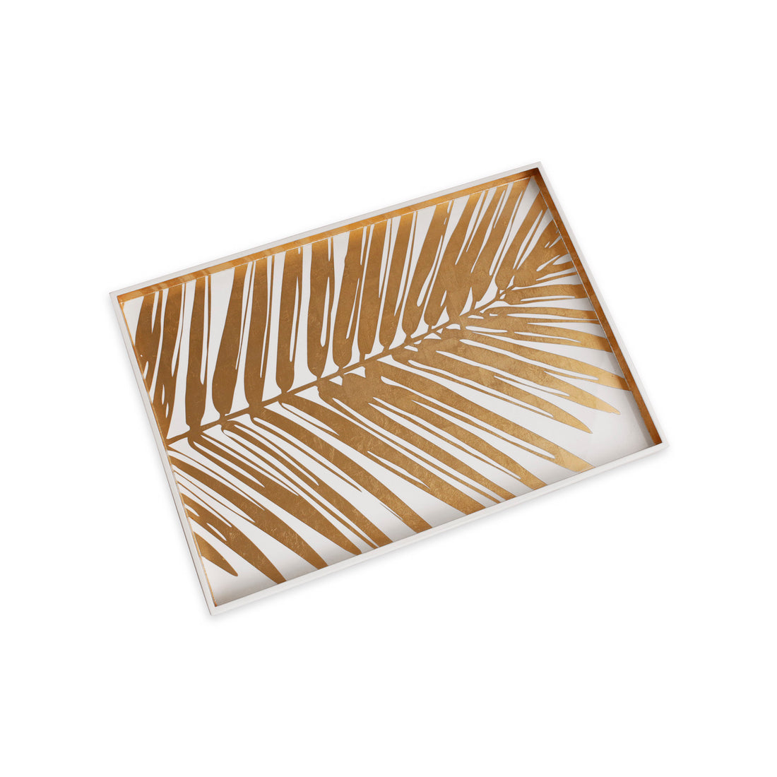 INDOCHINE Small Lacquered Palm Tray White and Gold