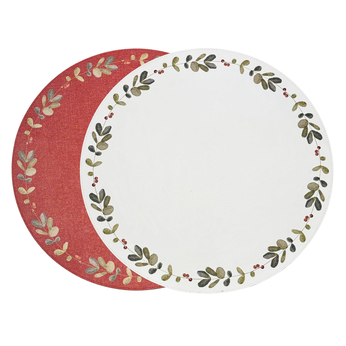 VIDA Holly Reversible Round Placemats Set of 4 Red &amp; Green