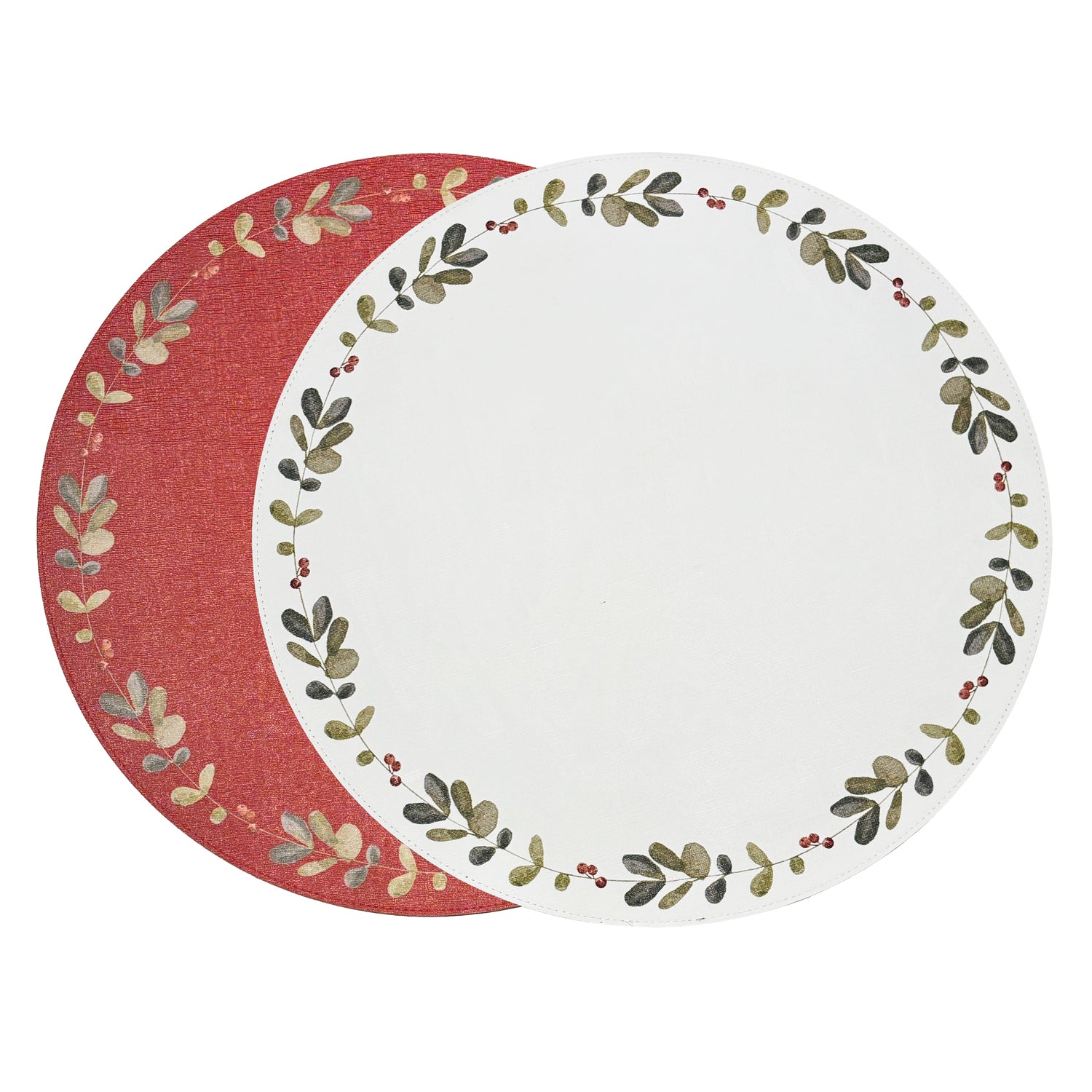 VIDA Holly Reversible Round Placemats Set of 4 Red &amp; Green