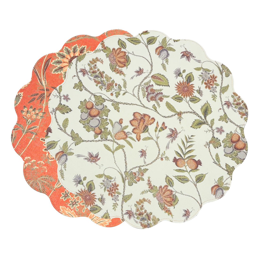 VIDA Autumn and Branches Reversible Round Placemats Set of 4 Persimmon &amp; Green